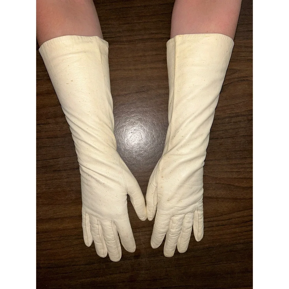 Vintage Kid leather gloves silk Lined made in France 14‎ inches